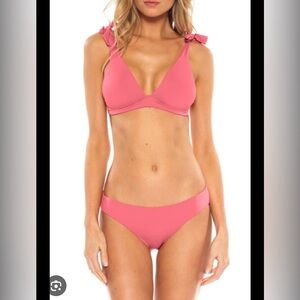 Becca Tie Shoulder Bikini top with shirred hipster bikini bottoms